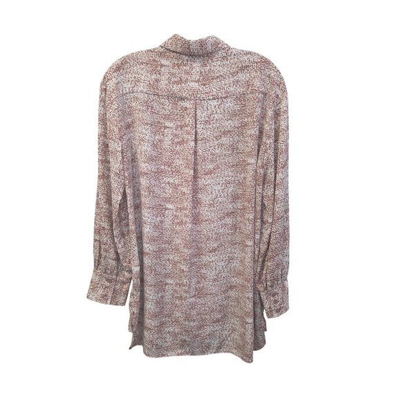 Halston Womens Button-Up Long Sleeve Blouse M Brown & Cream Animal Print 3935 - Picture 2 of 9
